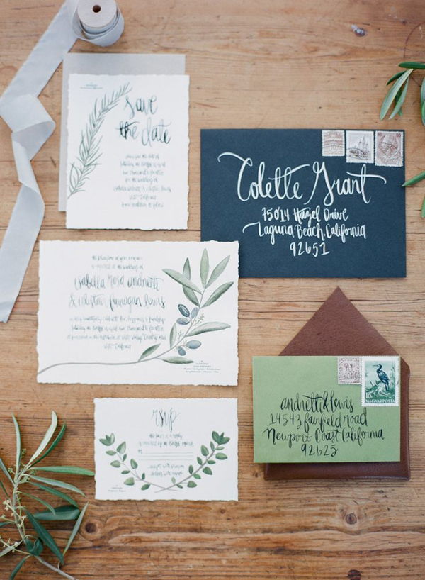 Olive-themed wedding - invitations